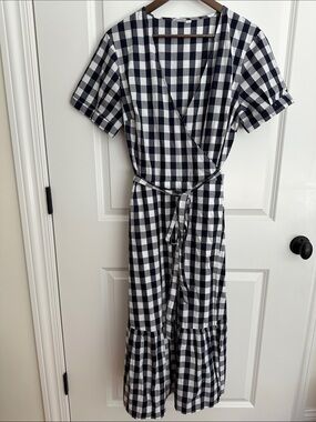 GAP Navy and White Gingham Wrap Maxi Dress
